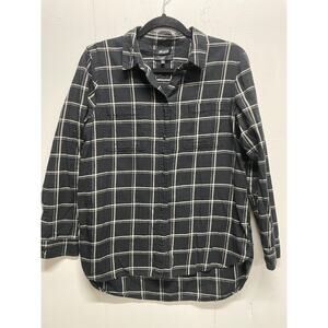 Madewell Classic Flannel Womens Shirt Size Medium Black Cream Longer Hem in Back